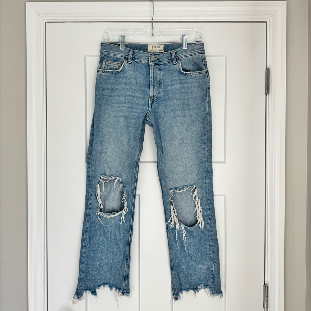 We the Free ripped, straight leg jeans with raw / distressed ankle